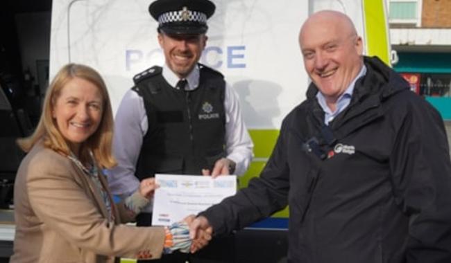 Sussex PCC, Katy Bourne, and Chief Inspector Steve Turner, Sussex Police, presenting the BCRP accreditation to Paul Dowling